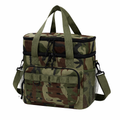 Outdoor double-layer cooler bag with camouflage design, large capacity shoulder tote for picnics, food delivery and more.